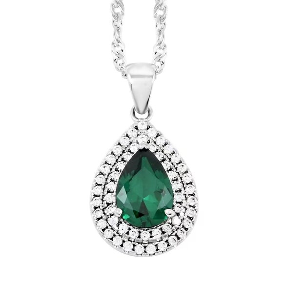 Jewelry - Lab Created Green Quartz and Simulated Diamond Drop Pendant Necklace in Silverto